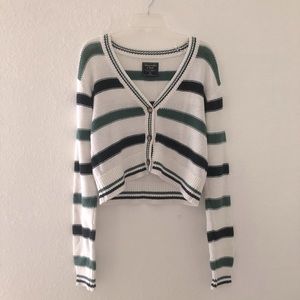 A&F XS White, Green, and Blue Cropped Cardigan